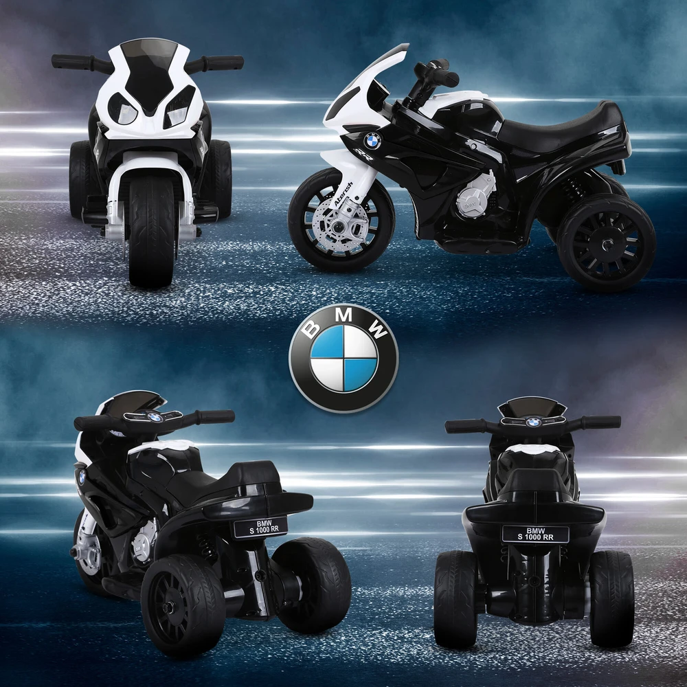 HOMCOM BMW S1000RR licencijuotas elektrinis vaikiškas motociklas, vaikiška transporto priemonė su akumuliatoriumi, triratis, plienas, juodas, 66x37x44 cm