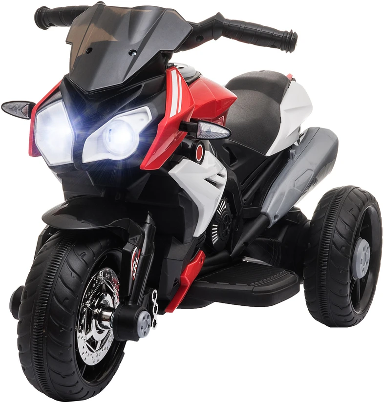 HOMCOM vaikiškas elektrinis motociklas, 6V vaikiška transporto priemonė su muzika ir žibintais, skirta 3–5 metų vaikams, plastikas ir metalas, juoda ir raudona spalvos, 3 km/h