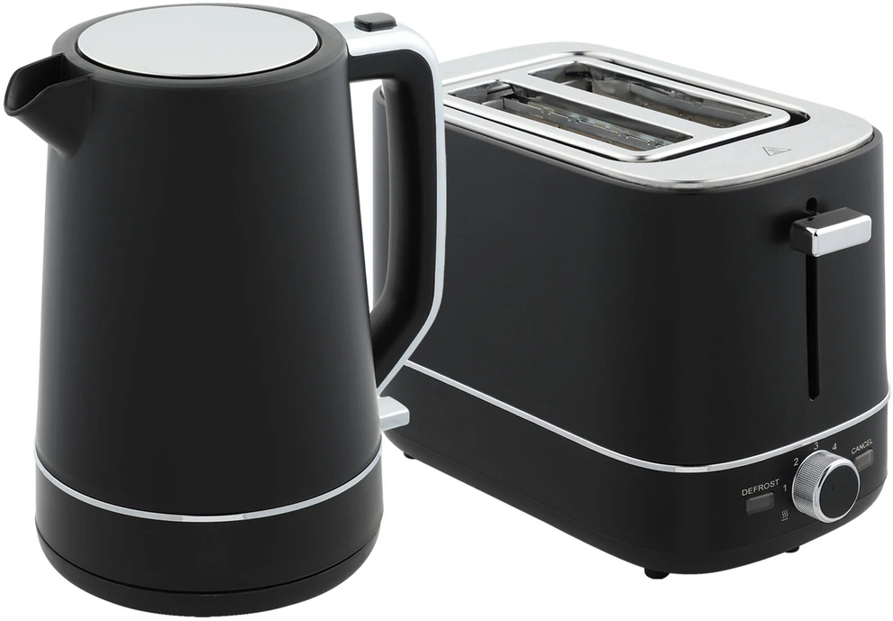 HOMCOM virdulio ir skrudintuvo rinkinys, 2200 W, 1,7 l virdulys, 2 riekelių skrudintuvas, 6 skrudinimo lygiai, pašildymo ir atitirpinimo funkcijos, pusryčių komplektas su kalkių filtru ir trupinių padėklu, juodas