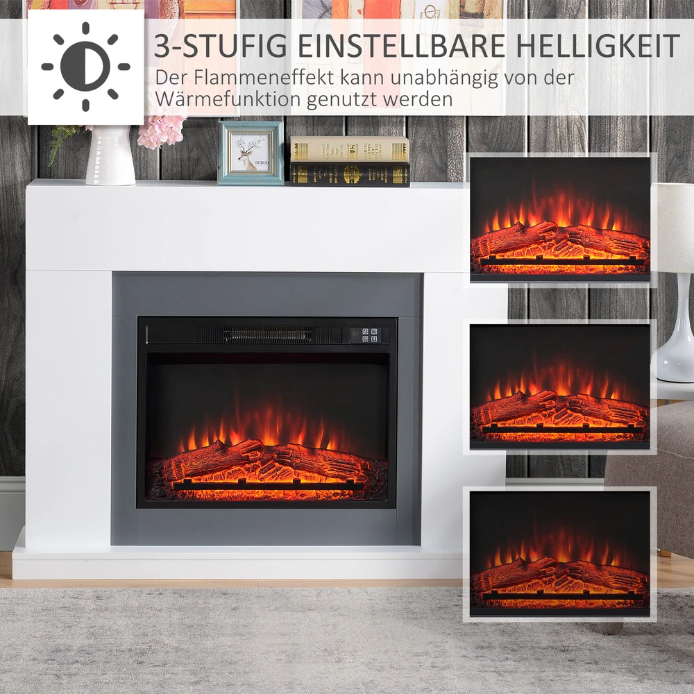 HOMCOM LED elektrinis židinys Stovintis židinys Krosnelė su liepsnos efektu 1800/2000W Vidaus šildymas Dekoratyvinis židinys MDF Baltas 113x26,6x87,5cm, suteikiantis jaukumo