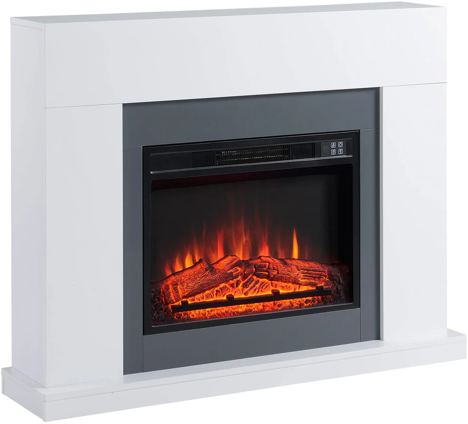 HOMCOM LED elektrinis židinys Stovintis židinys Krosnelė su liepsnos efektu 1800/2000W Vidaus šildymas Dekoratyvinis židinys MDF Baltas 113x26,6x87,5cm, suteikiantis jaukumo