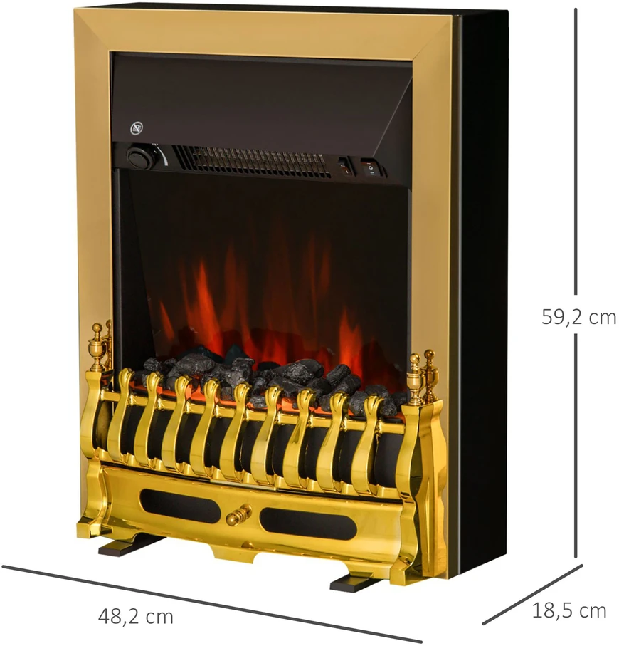 Homcom Elektrinis židinys 1000/2000W 48,2 x 18,5 x 59,2 cm - Auksinis