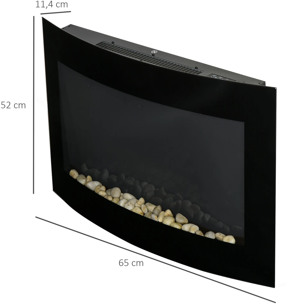 HOMCOM elektrinis židinys židinio krosnelė elektrinis 2 galios lygiai reguliuojamas 900/1800 W LED 65 x 11,4 x 52 cm nerūdijantis plienas juodas