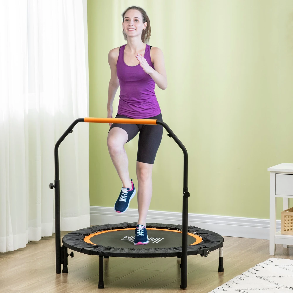 HOMCOM 102 cm fitneso batutas, sulankstomas mini batutas su keturių lygių reguliuojama rankena, fitneso atšokimo batutas suaugusiems, iki 100 kg, juodas