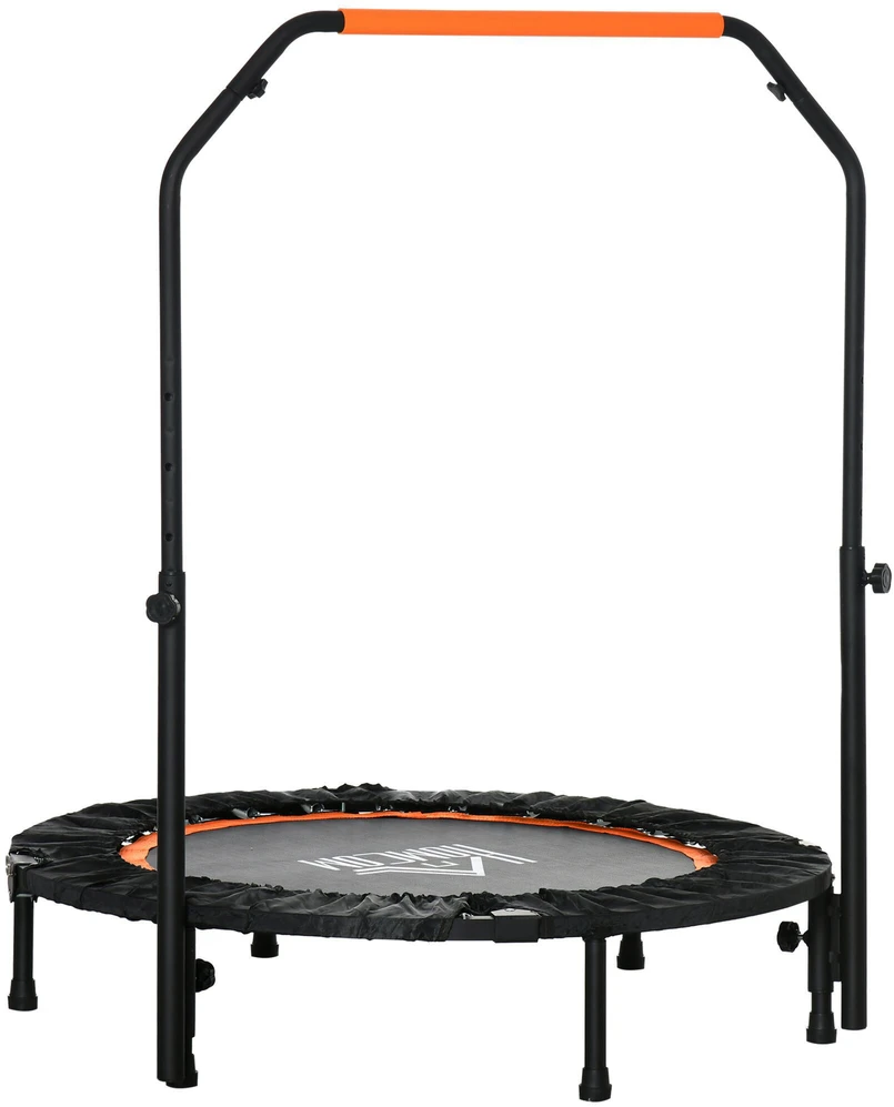 HOMCOM 102 cm fitneso batutas, sulankstomas mini batutas su keturių lygių reguliuojama rankena, fitneso atšokimo batutas suaugusiems, iki 100 kg, juodas