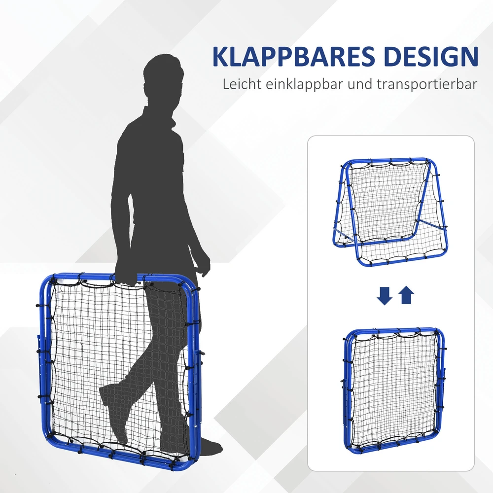 HOMCOM futbolo treniruočių atšokimo sienelė, tinklas su dvipusiu atšokimu, 5 reguliuojami lygiai, plienas, mėlyna, 100 x 95 x 90 cm