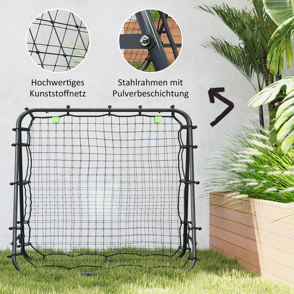 HOMCOM futbolo atšokimo sienelė, grąžinimo tinklas, dvipusis, reguliuojamas 5 padėtimis, futbolo treniruotėms, plienas, juoda, 100 x 95 x 90 cm