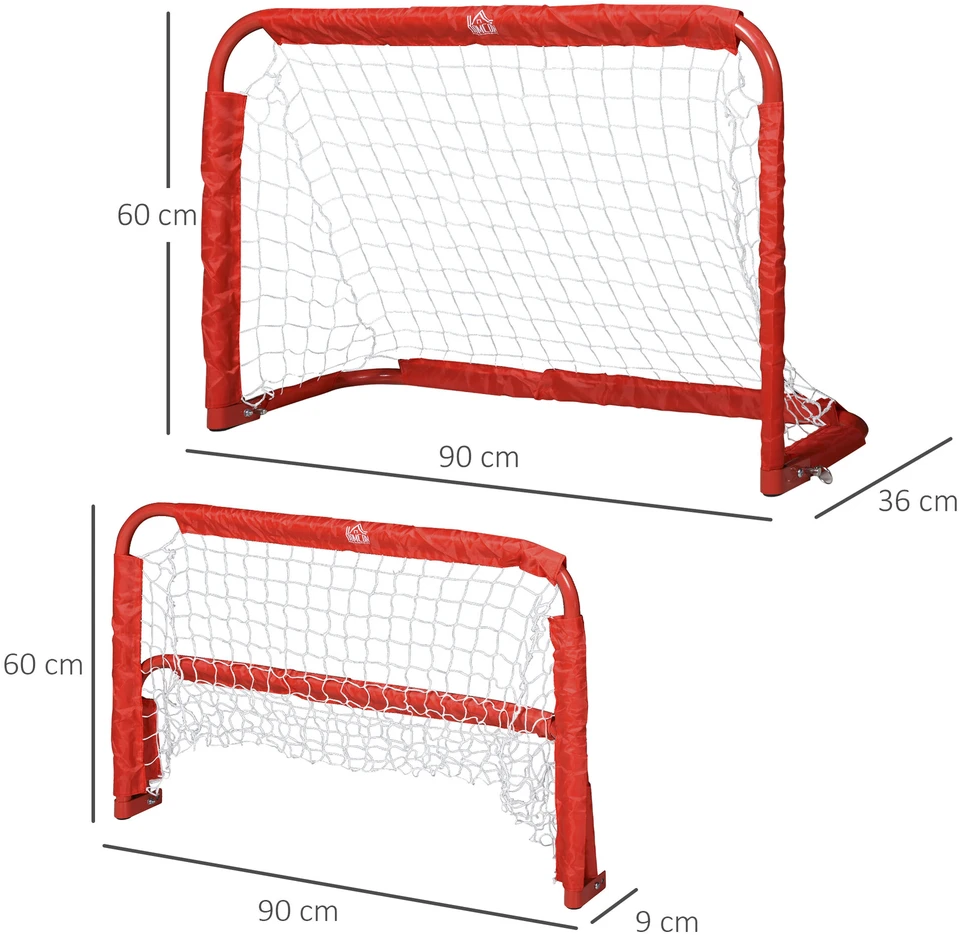 HOMCOM futbolo vartų rinkinys, 2 mini vartai, sulankstomi, plienas (Q195) ir tetrolonas, raudoni, 90x36x60 cm