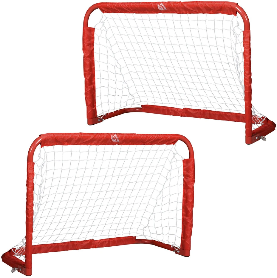 HOMCOM futbolo vartų rinkinys, 2 mini vartai, sulankstomi, plienas (Q195) ir tetrolonas, raudoni, 90x36x60 cm
