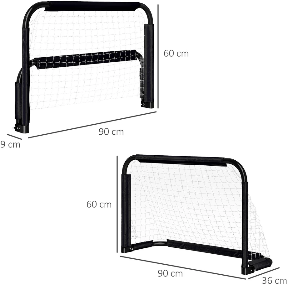 "HOMCOM" futbolo vartai 2 sulankstomų futbolo vartų rinkinys su metaliniu rėmu vaikams ir suaugusiesiems, sodo, 90 x 36 x 60 cm, juodi