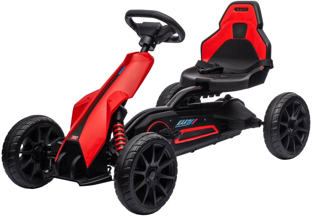 HOMCOM Gokartas, vaikiška transporto priemonė su reguliuojama sėdyne, minamas automobilis su rankiniu stabdžiu, pedalinis automobilis vaikams nuo 3-8 metų
