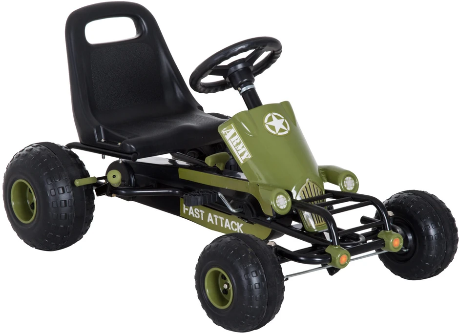 HOMCOM vaikiškas kartingas, pedalinis automobilis su rankiniu stabdžiu, nuo 3 metų, žalias, 99x65x56 cm
