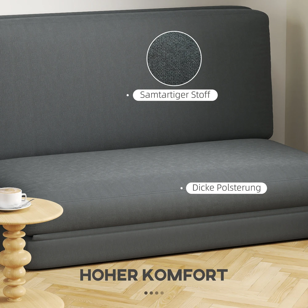 Fotelis HOMCOM 3-in-1 sulankstoma grindų sofa su aksomo efektu, paminkštinta sofa-lova, išlaikanti iki 240 kg, miegamajam, svetainei, tamsiai pilka