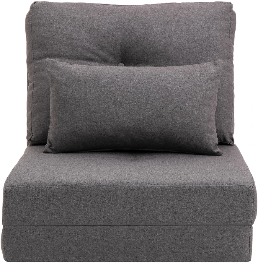 HOMCOM grindų fotelis, 2-in-1 sulankstoma lova su reguliuojamu atlošu, grindų sofa su dekoratyvine pagalve, lininis, grindų sėdmaišis