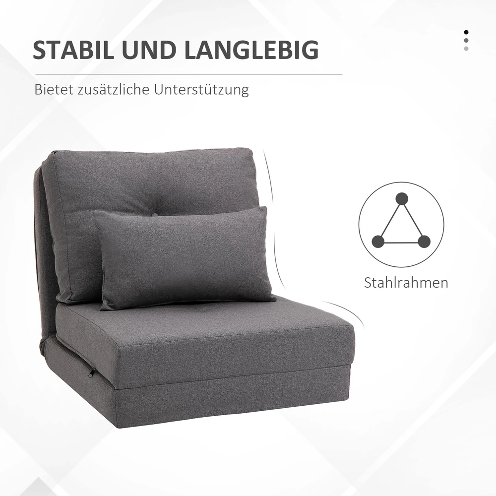 HOMCOM grindų fotelis, 2-in-1 sulankstoma lova su reguliuojamu atlošu, grindų sofa su dekoratyvine pagalve, lininis, grindų sėdmaišis