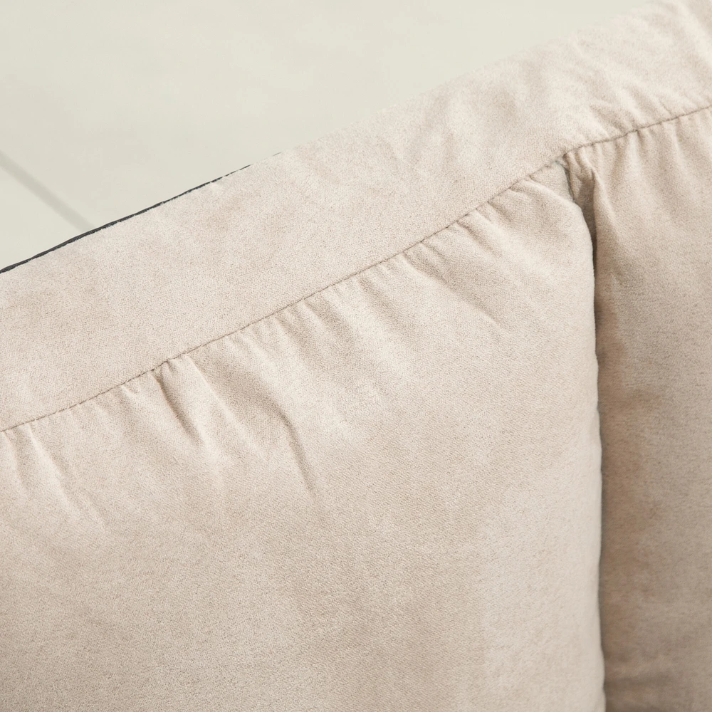 Fotelis HOMCOM 2-in-1 grindų sėdynė, sofa-lova su 3 padėčių reguliuojamu atlošu, aksominė, smėlio spalvos, 102x73x60 cm