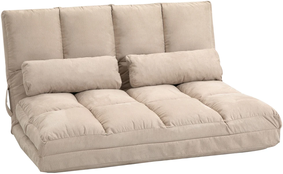 Fotelis HOMCOM 2-in-1 grindų sėdynė, sofa-lova su 3 padėčių reguliuojamu atlošu, aksominė, smėlio spalvos, 102x73x60 cm