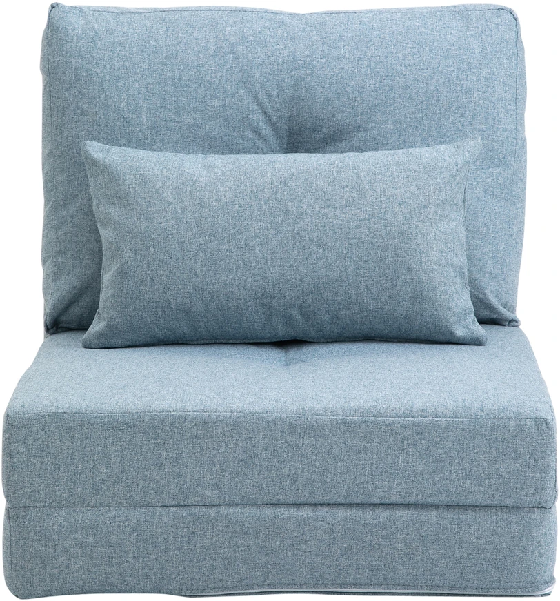 HOMCOM 2-in-1 grindų fotelis-lova su reguliuojamu atlošu, grindų sofa su dekoratyvine pagalve, skirta svetainei ar miegamajam, lininis, dangaus mėlynos spalvos