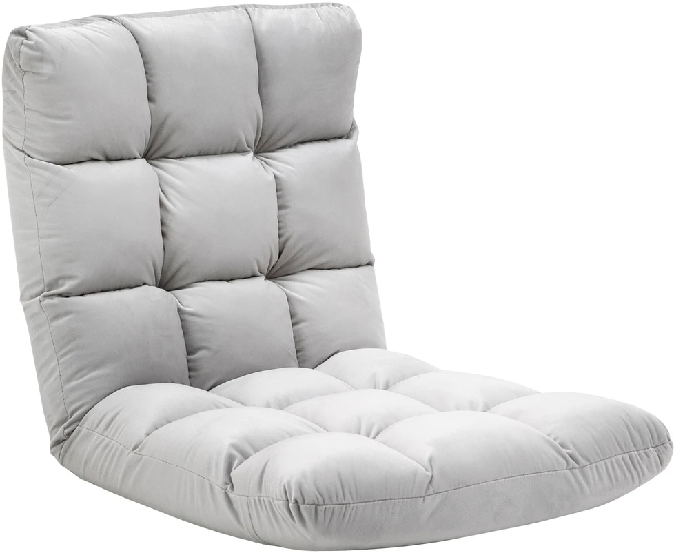 Fotelis HOMCOM grindų kėdė "3-in-1", sulankstoma, reguliuojamas atlošas, 13 padėčių, sulankstomas gulmaišis, pilkas metalinis putplastis, 55x71x53,5 cm