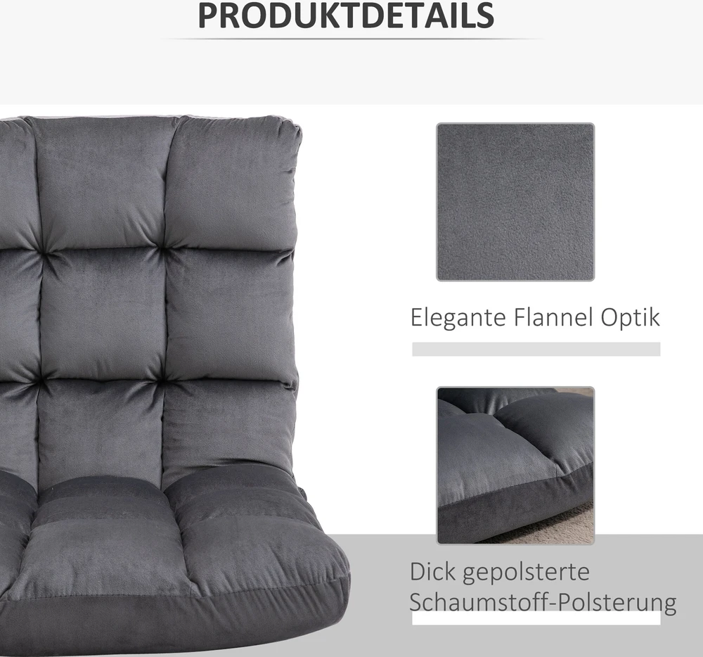 HOMCOM 3-in-1 sulankstoma grindų kėdė, reguliuojamas atlošas su 13 padėčių, sulankstomas gultas, sėdynės pagalvė, metalas, putplastis, 55 x 71 x 53,5 cm