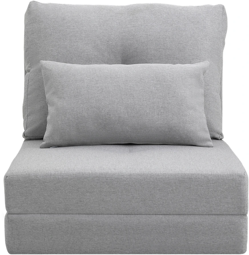 HOMCOM 2-in-1 sulankstomas grindų fotelis-lova su reguliuojamu atlošu, grindų sofa su dekoratyvine pagalve, grindų sėdimoji pagalvė svetainei, miegamajam, lininis, pilkas