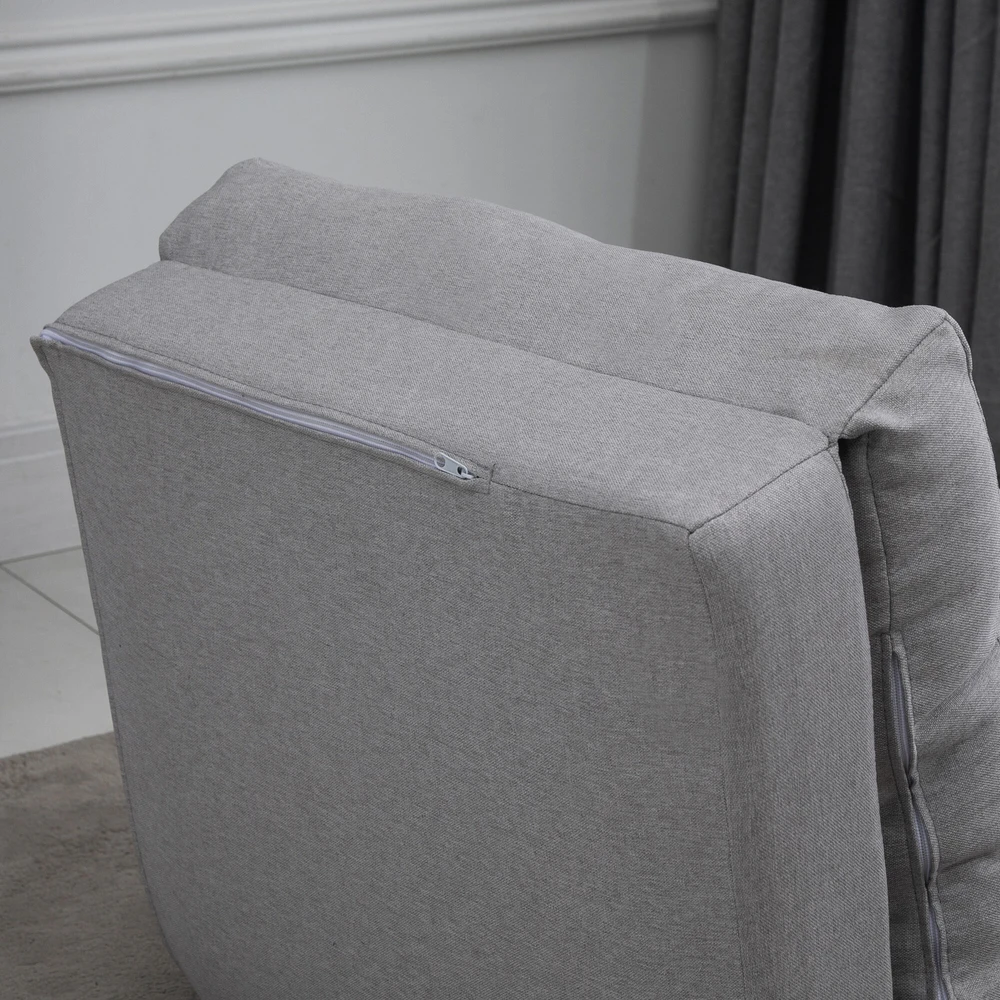 HOMCOM 2-in-1 sulankstomas grindų fotelis-lova su reguliuojamu atlošu, grindų sofa su dekoratyvine pagalve, grindų sėdimoji pagalvė svetainei, miegamajam, lininis, pilkas