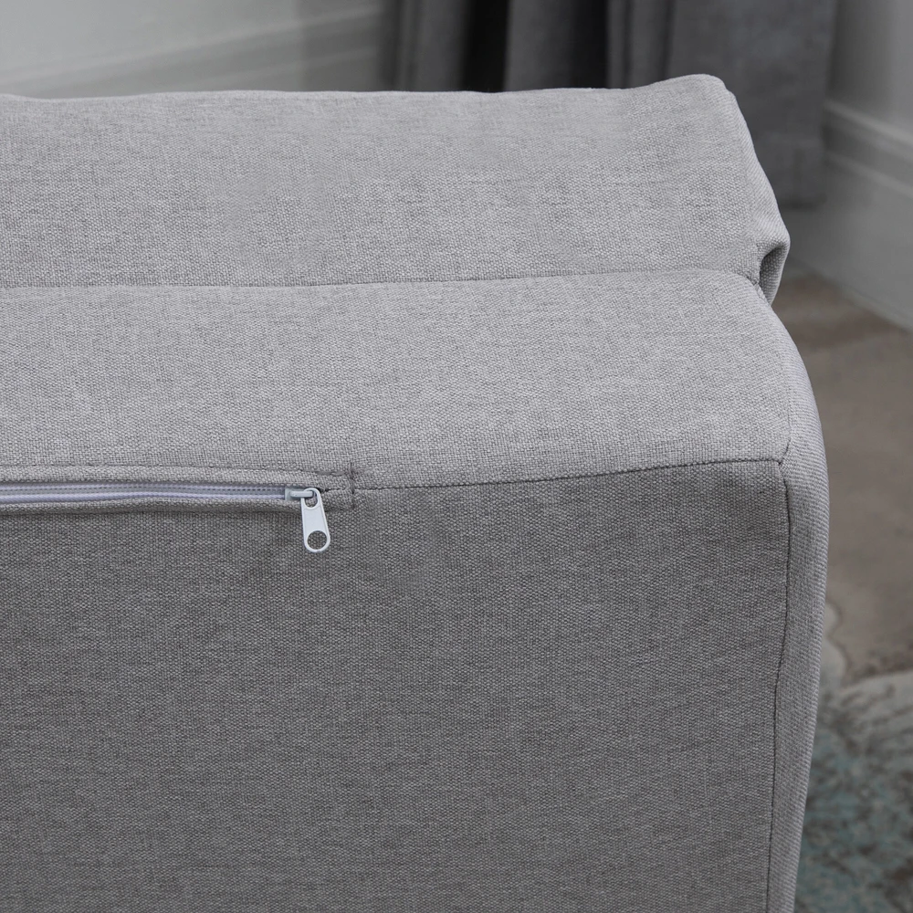 HOMCOM 2-in-1 sulankstomas grindų fotelis-lova su reguliuojamu atlošu, grindų sofa su dekoratyvine pagalve, grindų sėdimoji pagalvė svetainei, miegamajam, lininis, pilkas