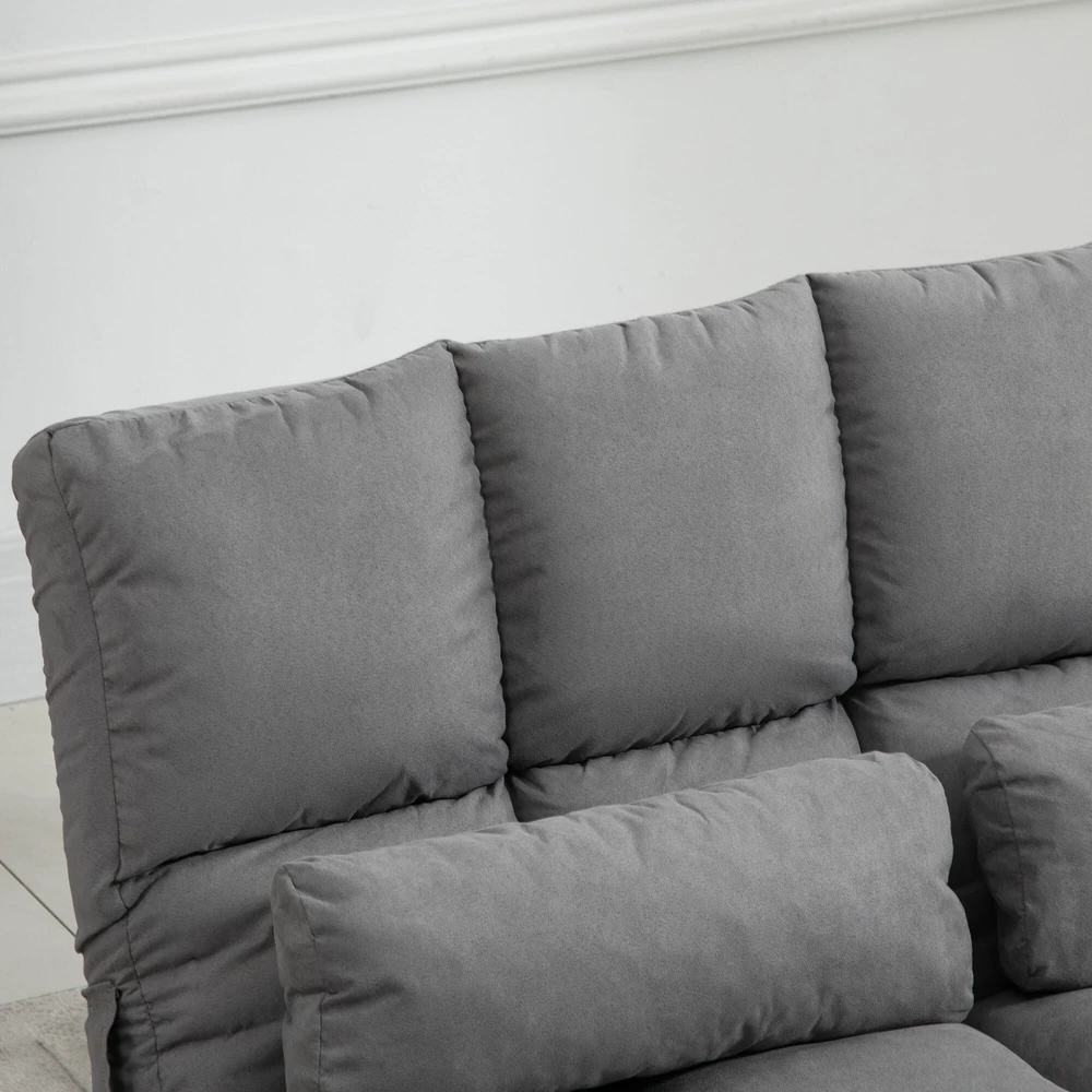 Fotelis HOMCOM 2-in-1 grindų kėdė ir lova su atlošu, 3 reguliuojamos padėtys, sėdynės pagalvėlė, pilka, aksomas ir plienas, 102x73x60 cm
