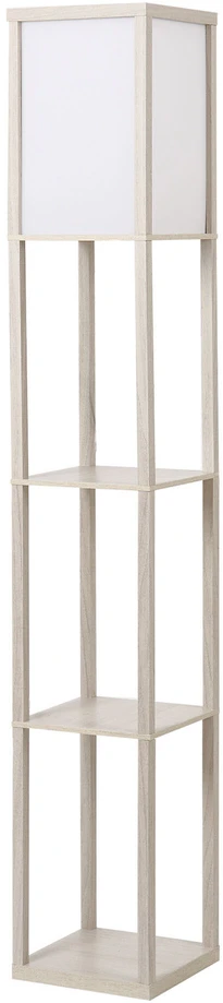 HOMCOM pastatomas šviestuvas su 3 lentynomis, grindinis šviestuvas, vidaus apšvietimas, E27, iki 40W, E1-MDF, akrilas, ąžuolo ir baltos spalvos, 26x26x160 cm