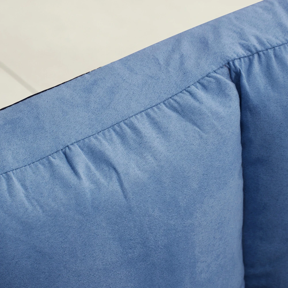 Sofa HOMCOM grindų kėdė 2in1 grindų fotelis sulankstomas lovos atlošas 3 padėtys reguliuojama sėdynės pagalvėlė aksomas plienas mėlyna 102x73x60cm