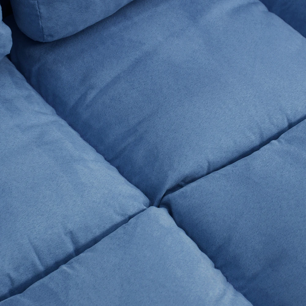 Sofa HOMCOM grindų kėdė 2in1 grindų fotelis sulankstomas lovos atlošas 3 padėtys reguliuojama sėdynės pagalvėlė aksomas plienas mėlyna 102x73x60cm