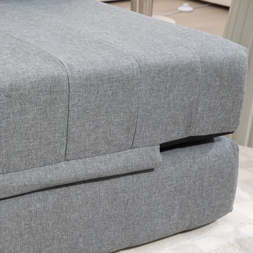 HOMCOM 2-in-1 sulankstoma grindų sofa-lova, lino išvaizdos, skirta 2 asmenims, paminkštinta, atlaikanti iki 250 kg, svetainei ir miegamajam, pilka
