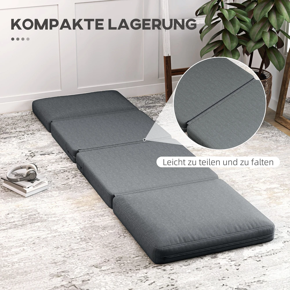Fotelis HOMCOM 3-in-1 sulankstoma grindų sofa, aksominė išvaizda, paminkštinta sofa-lova, iki 240 kg apkrova, miegamajam, svetainei, tamsiai pilka