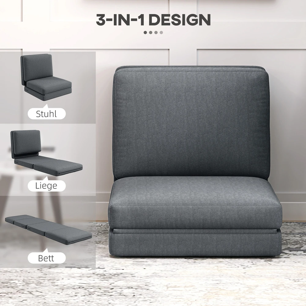 Fotelis HOMCOM 3-in-1 sulankstoma grindų sofa, aksominė išvaizda, paminkštinta sofa-lova, iki 240 kg apkrova, miegamajam, svetainei, tamsiai pilka
