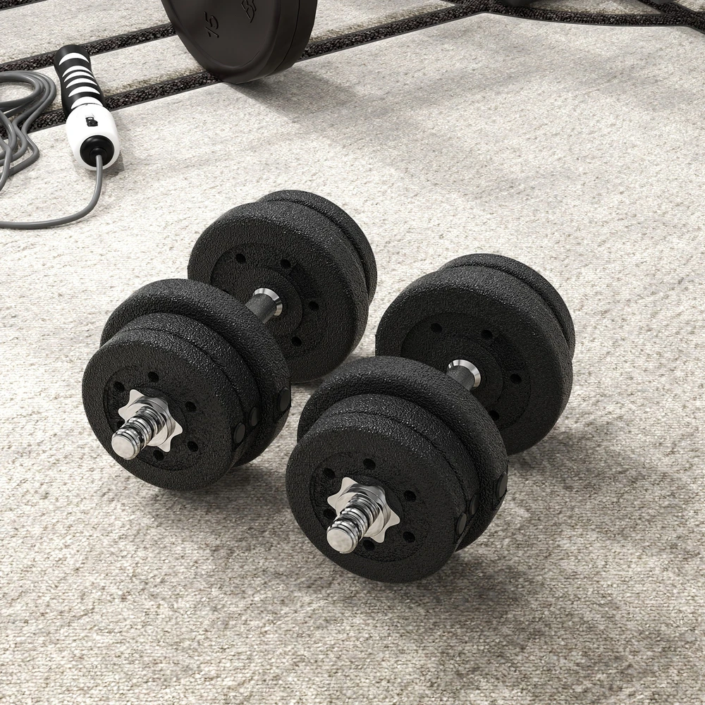 HOMCOM 25KG hantelių rinkinys su svorio diskais, skirtas namams, biurui ir sporto salei, plienas/dirbtinė oda, juodas, jėgos treniruotėms