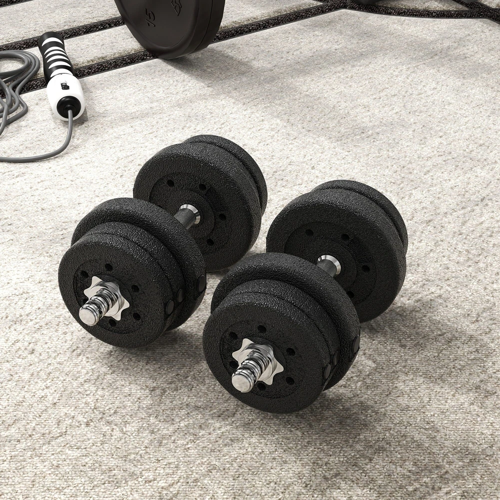 HOMCOM 25KG hantelių rinkinys su svorio diskais, skirtas namams, biurui ir sporto salei, plienas/dirbtinė oda, juodas, jėgos treniruotėms
