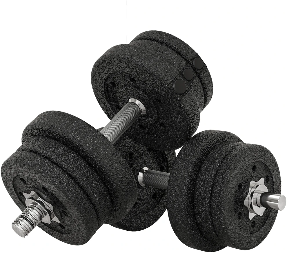 HOMCOM 25KG hantelių rinkinys su svorio diskais, skirtas namams, biurui ir sporto salei, plienas/dirbtinė oda, juodas, jėgos treniruotėms