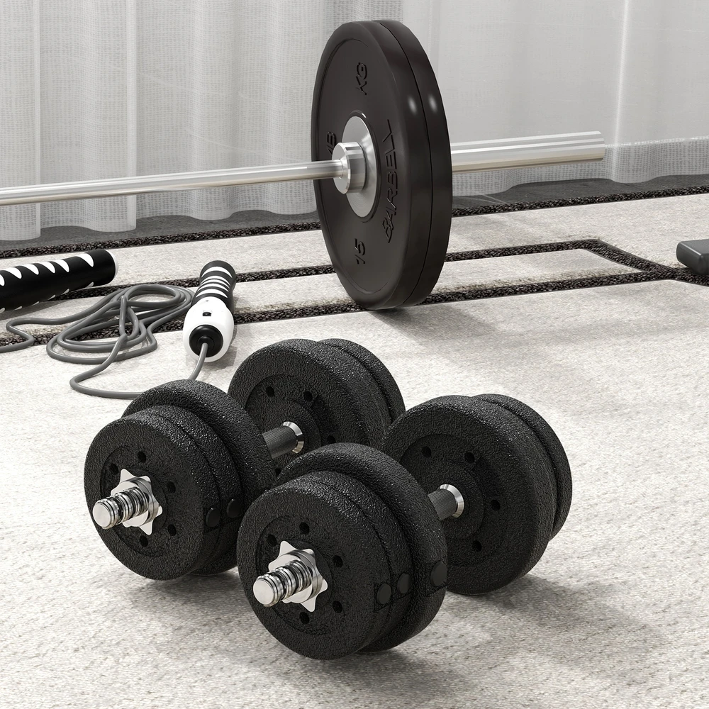 HOMCOM 25KG hantelių rinkinys su svorio diskais, skirtas namams, biurui ir sporto salei, plienas/dirbtinė oda, juodas, jėgos treniruotėms