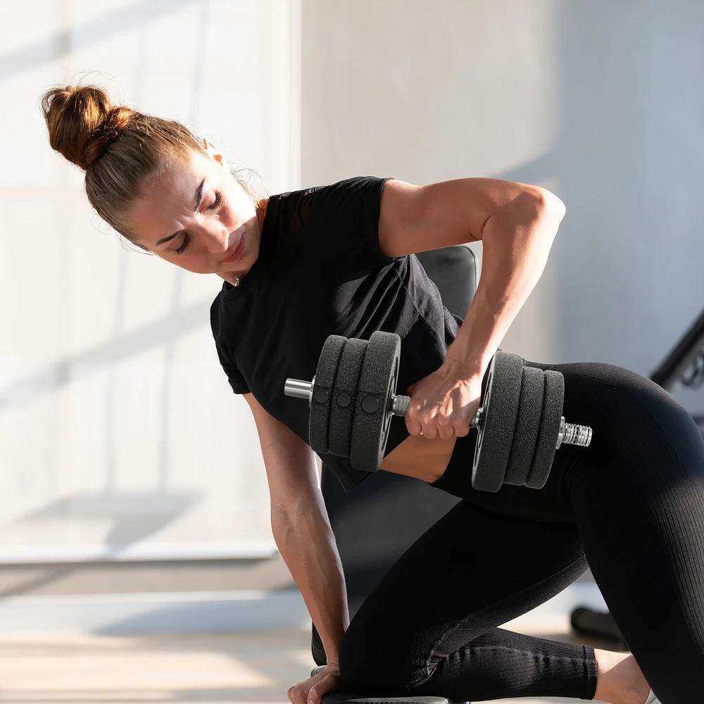 HOMCOM 25KG hantelių rinkinys su svorio diskais, skirtas namams, biurui ir sporto salei, plienas/dirbtinė oda, juodas, jėgos treniruotėms