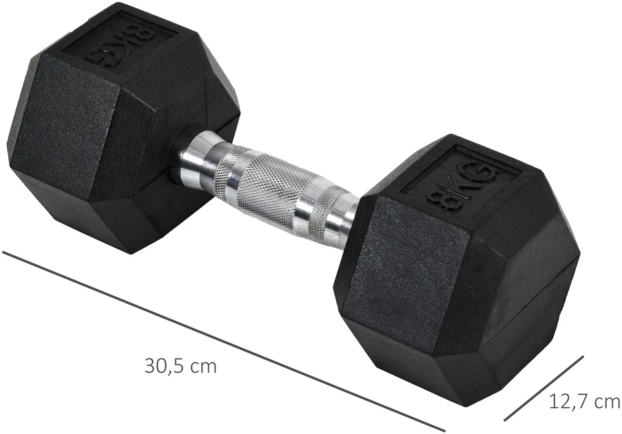 HOMCOM šešiakampiai hanteliai, 2 vnt. rinkinys, ketaus, rantyta rankena, metalas/guma, juodi, 2 x 8kg