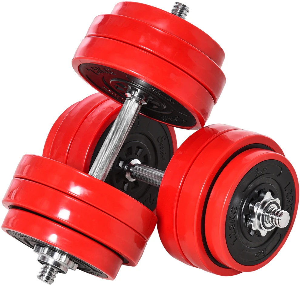 HOMCOM 2-in-1 reguliuojamų svarmenų rinkinys 20/30 kg, plienas/PP plastikas, raudona/juoda