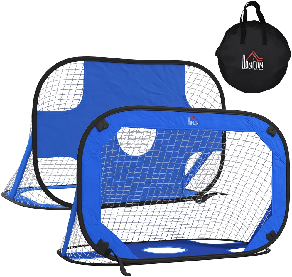 HOMCOM pop-up futbolo vartai, nešiojamas futbolo tinklas, 2 mini vartų rinkinys, sulankstomi su krepšiu nešiojimui, mėlyni, 123x80x80 cm