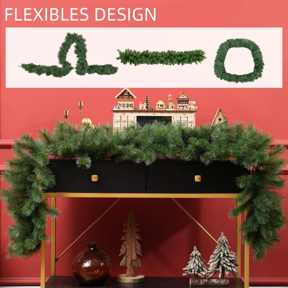 HOMCOM 1,8 m dirbtinė kalėdinė girlianda, eglės šakų dekoracija su 160 viršūnių laiptams ir židiniui, žalia