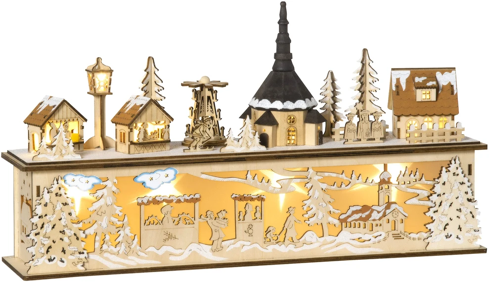 Homcom Kalėdinė dekoracija Snieguotas kalėdinis kaimas su 10 šviesos diodų 45 x 10 x 25 cm