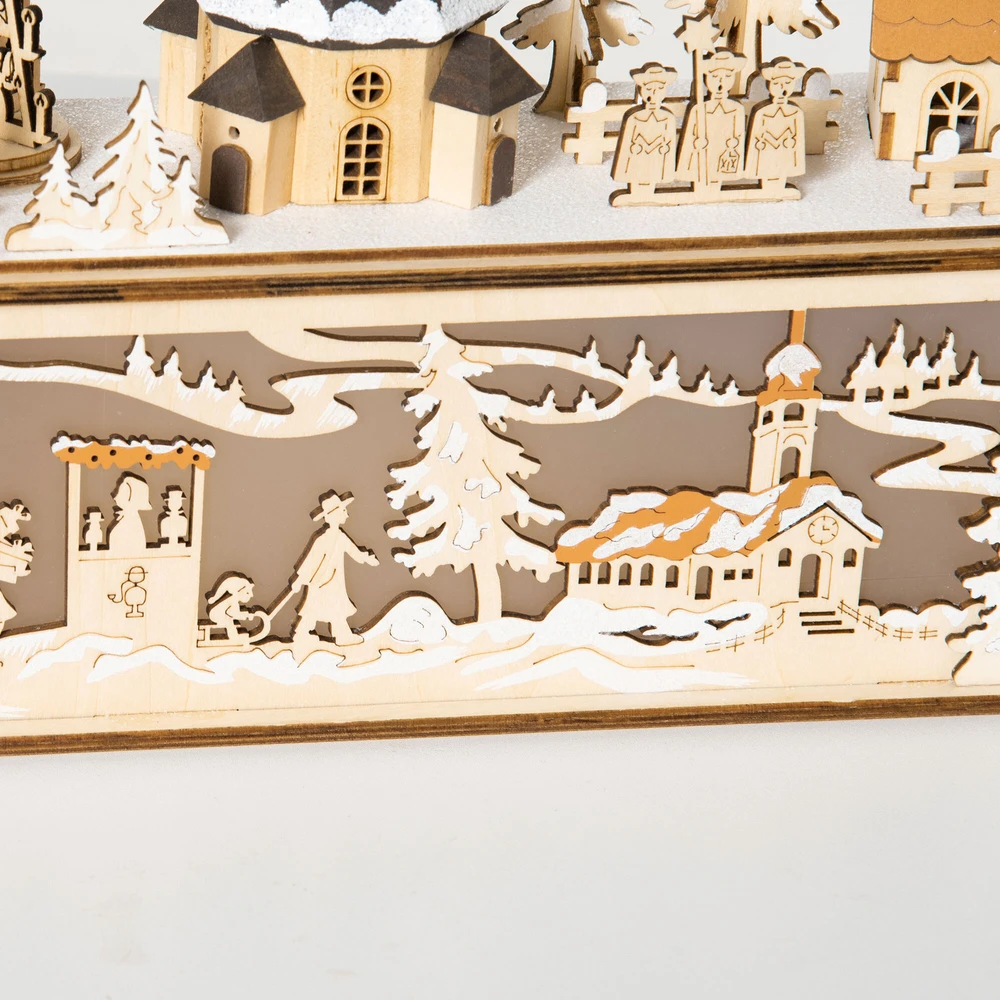 Homcom Kalėdinė dekoracija Snieguotas kalėdinis kaimas su 10 šviesos diodų 45 x 10 x 25 cm