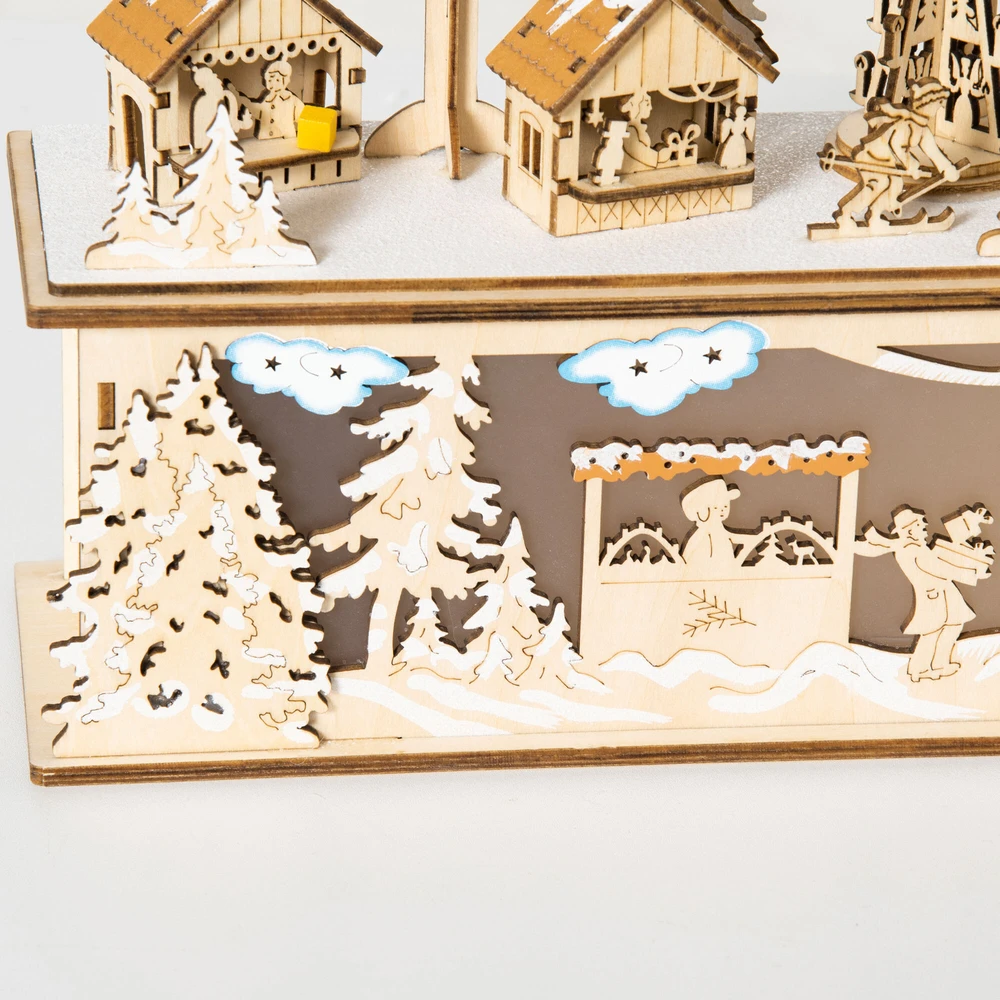 Homcom Kalėdinė dekoracija Snieguotas kalėdinis kaimas su 10 šviesos diodų 45 x 10 x 25 cm