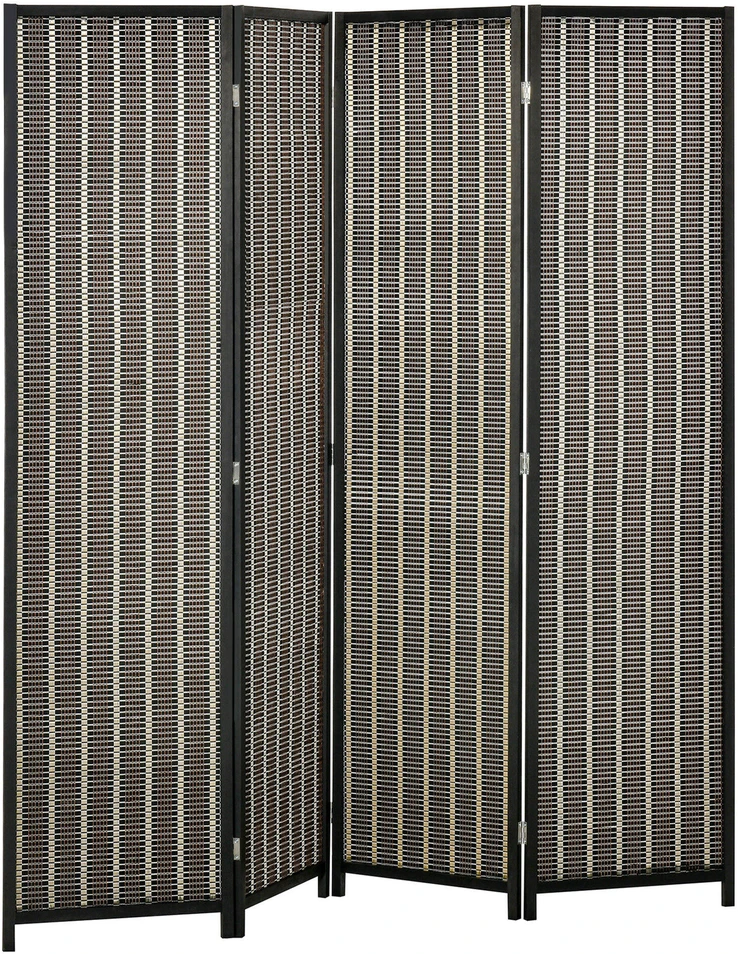 HOMCOM 4 dalių bambukinė širma 180 x 180 cm, sulankstoma kambario pertvara, ruda