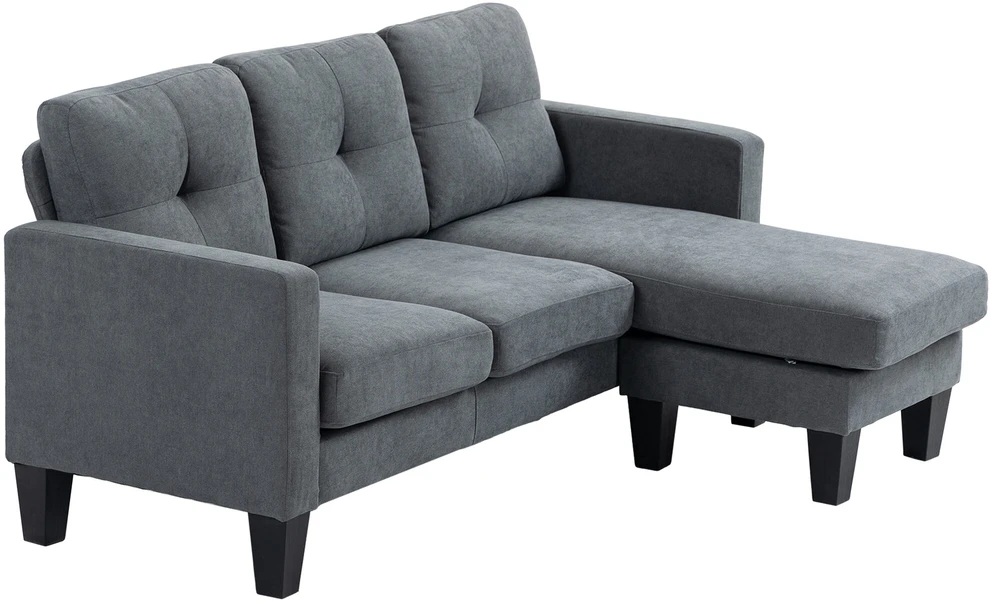 HOMCOM L-formos kampinė sofa su reversine šezlongu, spyruokliniu bloku, didelio tankio putplasčiu, lino išvaizdos audiniu, skirta svetainei ar miegamajam, tamsiai pilka