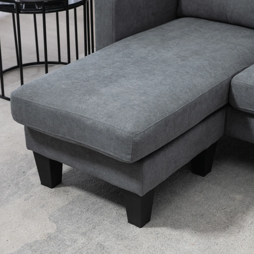HOMCOM L-formos kampinė sofa su reversine šezlongu, spyruokliniu bloku, didelio tankio putplasčiu, lino išvaizdos audiniu, skirta svetainei ar miegamajam, tamsiai pilka