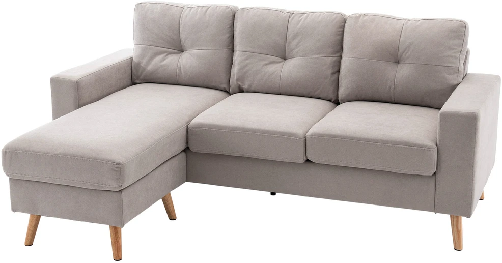 HOMCOM L-formos kampinė sofa, kampinis komplektas su lino išvaizdos audiniu, 3 vietų sofa su gultu, medžiaginė sofa svetainei, šviesiai pilka